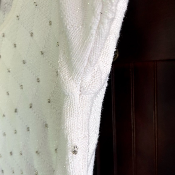 Y2K LIZ CLAIBORNE Rhinestone Cable Knit Short Sleeve Sweater Top Coquette | Sz L - Picture 7 of 13